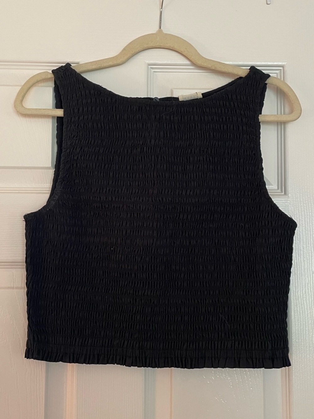 Marea Charlotte Black Smocked Crop Tank Top